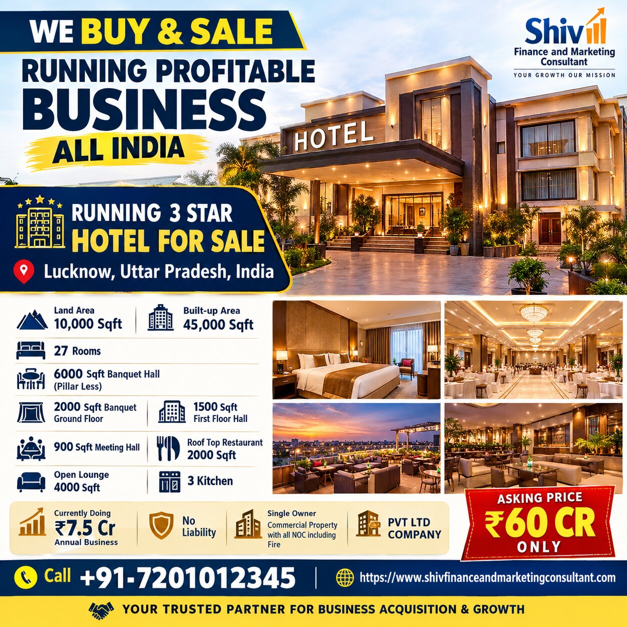 3 Star Hotel for Sale in Lucknow | ₹60 Cr Running Hotel Investment